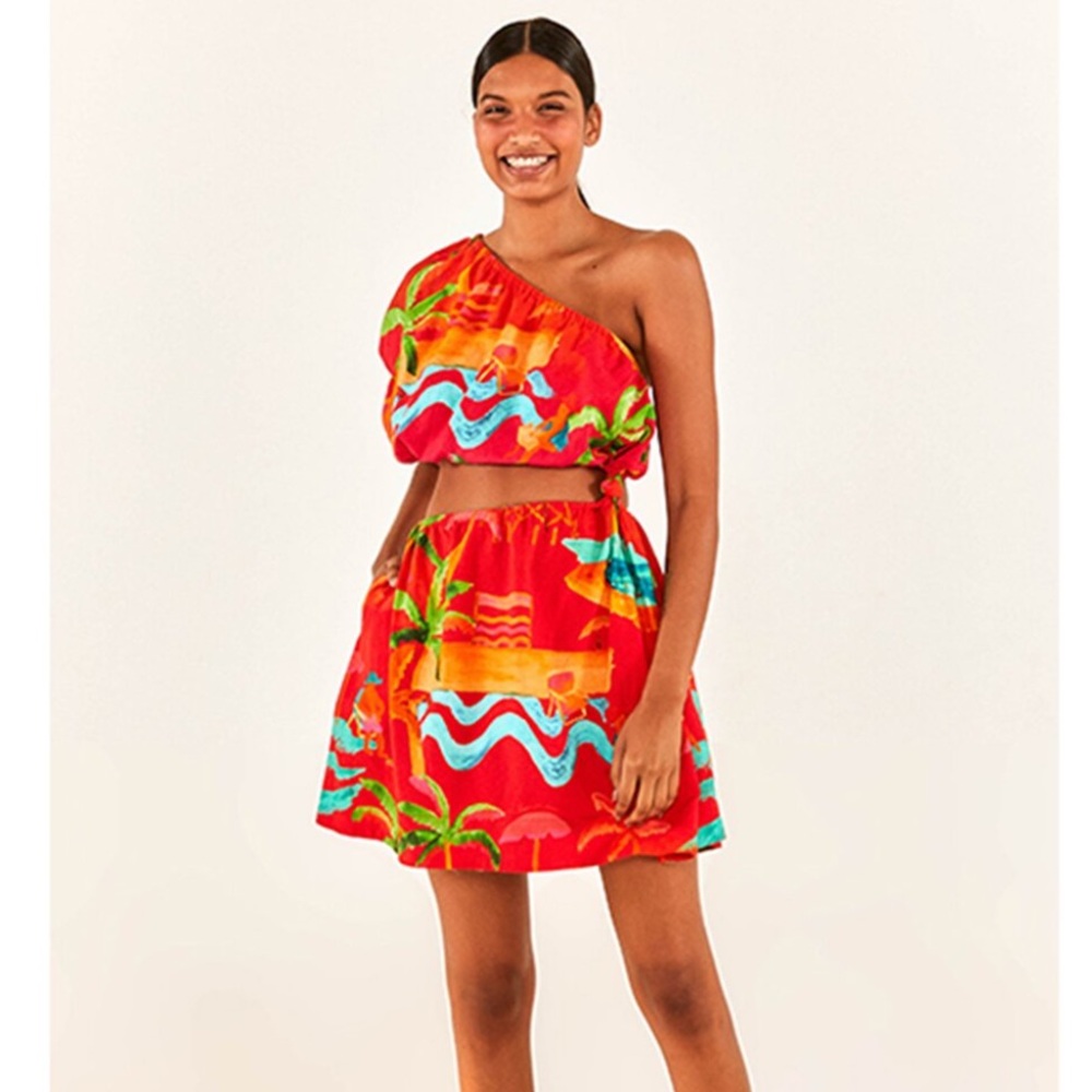 Farm Rio Panama mini linen dress with cutouts size XL